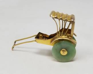 Vintage 14k gold and jadeite mini rickshaw charm
