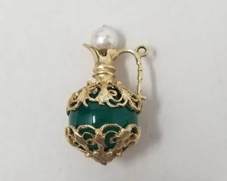 14k gold and filigree pitcher charm with pearl