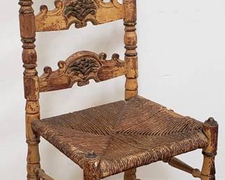Antique high back rush seat side chair