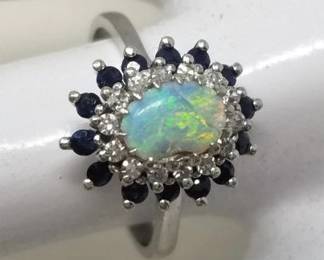 14k white gold ring with opal and semi-precious stones