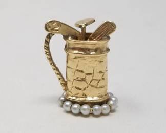 14k gold and pearl golf club bag charm