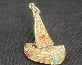 14k gold with turquoise and coral sail boat charm