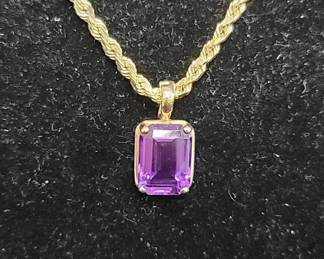 14k gold necklace with amethyst pendant