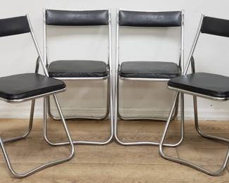 4 chrome and faux leather folding chairs, made in Japan