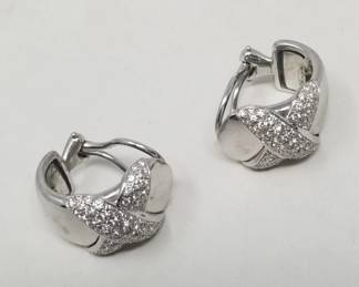 18k gold and diamond earrings, omega clip ons