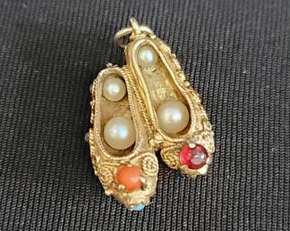 14k gold, pearls, and multicolored gemstones