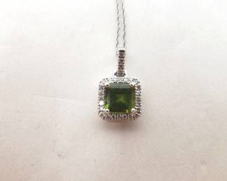 14k white gold necklace with peridot and diamond