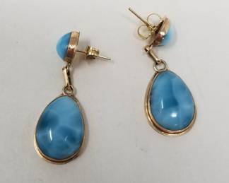 14k gold and larimar earrings