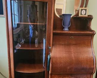 Victorian oak side by side secretary bookcase.