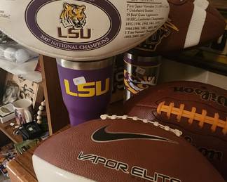 Signed footballs.
