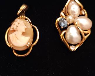 10kt Cameo drop & 14kt pearl enhancer