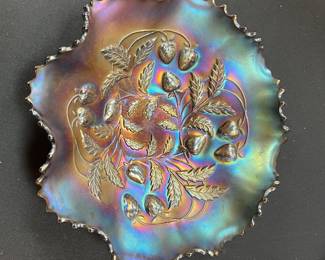 Northwood Strawberry Ruffle Carnival Glass Bowl