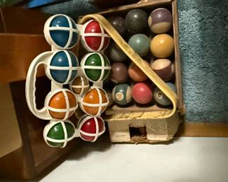 Vintage pool balls and bocce balls