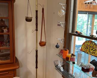 Wood and brass tension pole for hanging plants or whatever!