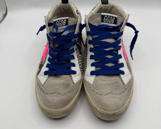 Golden Goose Midstar Women's Size 8 Sneakers with Python Print and Blue Laces