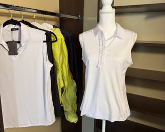 Ladies Golf Apparel collection featuring a variety of sleeveless tops and polo shirts. A few items are new with tags! 