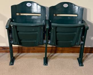 Vintage stadium seating, two green metal chairs. Ideal for collectors or as unique decor. See pictures for more details.

