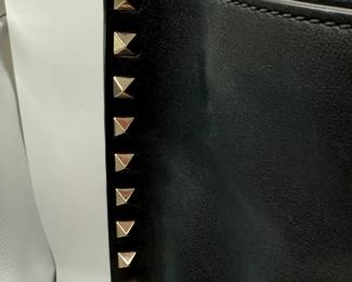 Valentino Garavani Rock Stud Black Leather Tote with Silver Studs