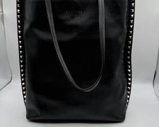 Valentino Garavani Rock Stud Black Leather Tote with Silver Studs