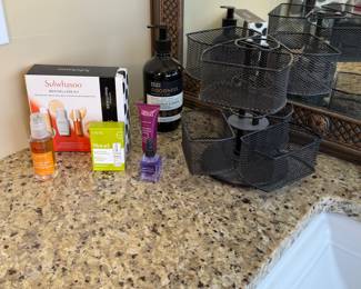 Skincare and Organizing Lot featuring Sulwhasoo Skin Care Set, Murad treatment, Essie nail polish, and a stylish metal organizer. Perfect for beauty enthusiasts looking to enhance their routine.