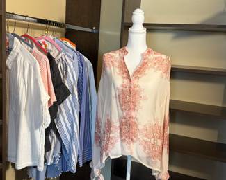 Huge collection of women’s blouses sizes medium and large. Beautiful sheer boho-chic sheer blouse, light as a feather Michael Stars blouse in a blush pink, button-up oxford shirts from Anthropologie and Ambercrombie and Fitch. Excellent used condition. 