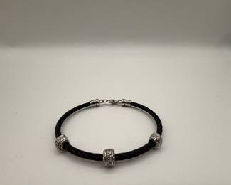 Set of Beautiful Steel Cable Bracelet with Sterling Silver and Diamond Accents
