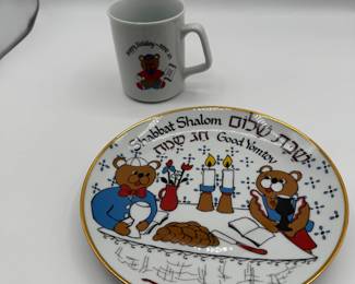 Betsy Platkin Teutsch Judaica Collection Bear-Themed Shabbat Plate and Mug Set