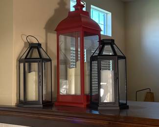 Elegant Decorative Lantern Set with Red and Black Finish - Pottery Barn