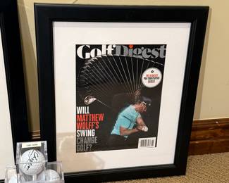 
This is a golf memorabilia collection including signed golf balls from: Cameron Yancey, Jeff Brehaut, Craig Stadler, Daniel Chopra, Mark Wiebe and A. Oberholser. 

Also included is a framed magazine cover featuring Matthew Wolf and his swing and Matthew Wolf and "Generation Next". 
