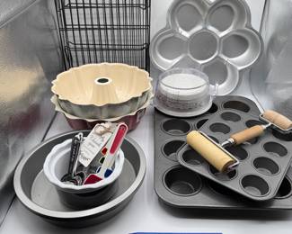 Lot #156 Baking Essentials Collection- Bundt Pans, Baking Sheets, Measuring Tools & More.
