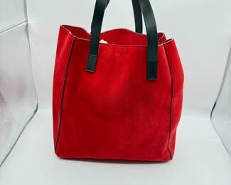 MARNI Red Suede Tote Bag with Black Leather Handles