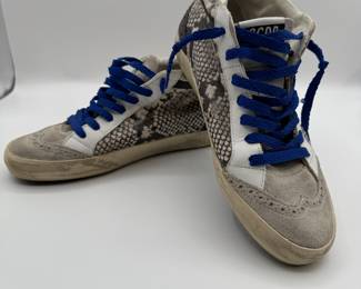 Golden Goose Midstar Women's Size 8 Sneakers with Python Print and Blue Laces