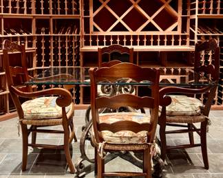 Iron & Glass Table & 5 Rush Seat Chairs
