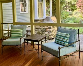 (2) Cast Aluminum Armchairs & Side Table