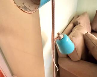 Mid-Century Modern Blue Gooseneck Floor Lamp – Dual Adjustable Heads