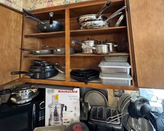 Large Lot of Quality Cookware & Small Kitchen Appliances – Nonstick & Stainless Steel Pans, Bakeware, Mixers, Toaster, KitchenAid Food Processor
