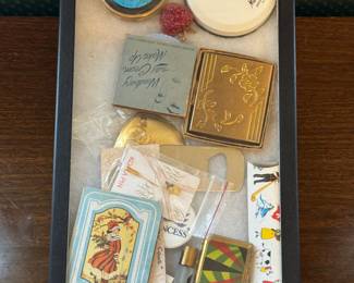 Compact Mirror Collection with Advertising Tins, Sewing Kit & Souvenir Trinkets