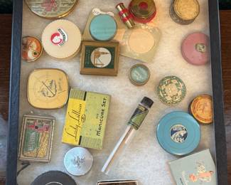 Vanity & Makeup Compact Collection – Rare Art Deco & Mid-Century Pieces in Display Case