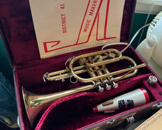 Brass Cornet with Case – District 41 Music Makers – Includes Mute