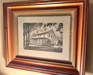 Framed Black & White House Illustration – Rustic Architecture Art Print