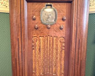 Art Deco Floor Model Tube Radio with Carved Wood Cabinet