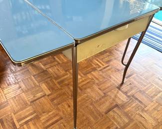 Mid-Century Blue Formica Drop-Leaf Table with Retro Chrome Legs