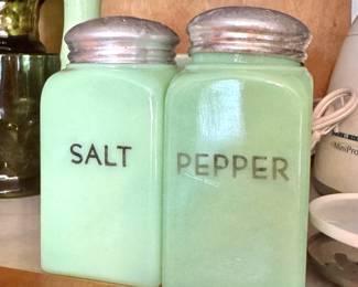 Fire-King Jadite Salt & Pepper Shakers – Block Letter