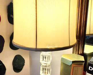 Mid-Century Crystal Column Table Lamp with Original Shade