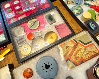 Assorted Vintage Collectibles – Makeup Compacts, Medals, Souvenirs, and Ephemera