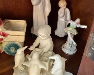 Lot of Vintage Porcelain Figurines – Children, Ballerina, and Penguins on Ice Scene