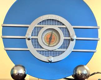 Crosley Blue Round Tabletop AM/FM Radio with Art Deco Style