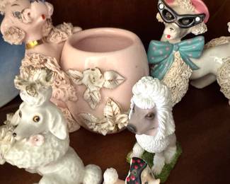 Ceramic Poodle Figurine Collection with Pink and White Accents