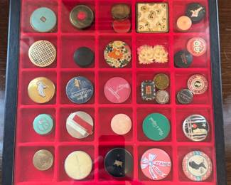 Compact Cases, Rouge Tins, Pinbacks & Decorative Advertising Lot – Estate Sale Collection