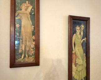 Pair of Vintage Art Deco Framed Prints – Elegant Couples in Evening Attire